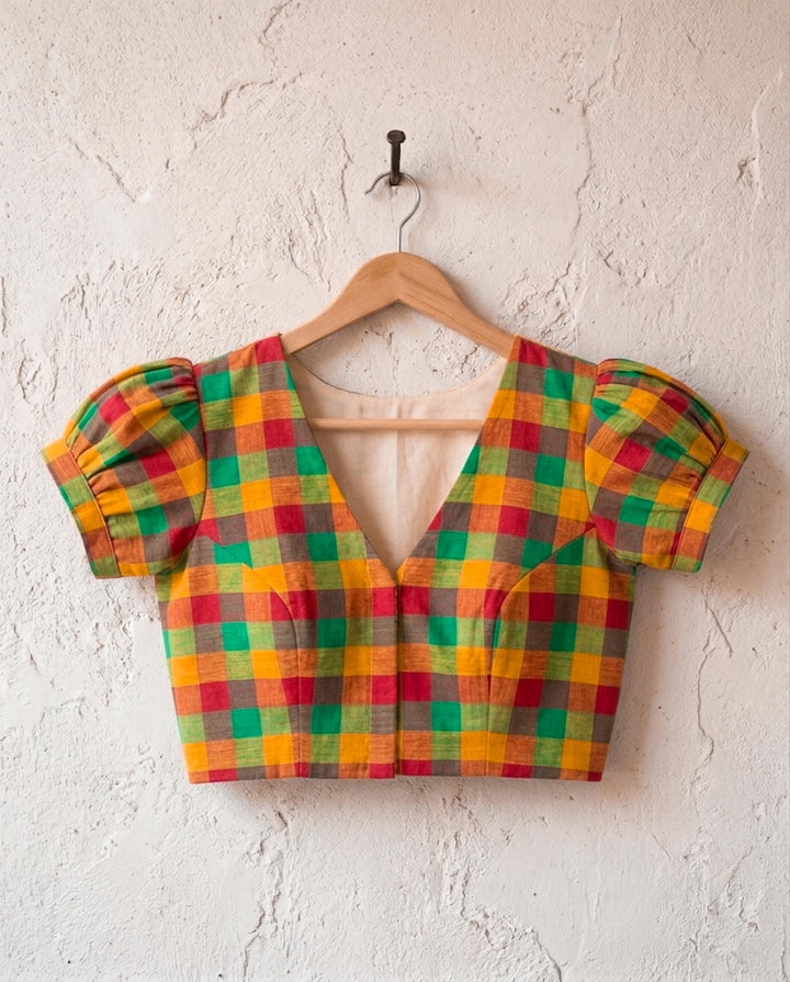 Subtle days V-neck Blouse with Puff Sleeves - Multicolor 3