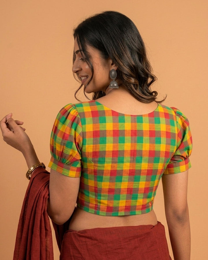 Subtle days V-neck Blouse with Puff Sleeves - Multicolor 3