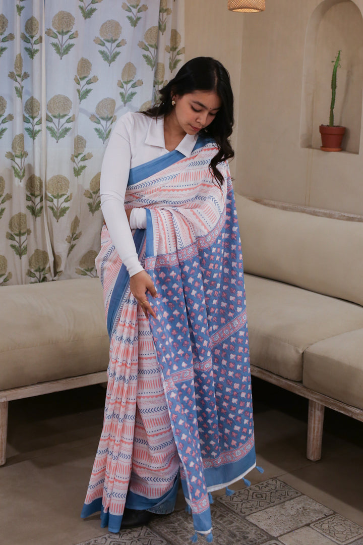 Cotton Skies Printed Mulmul Cotton Saree
