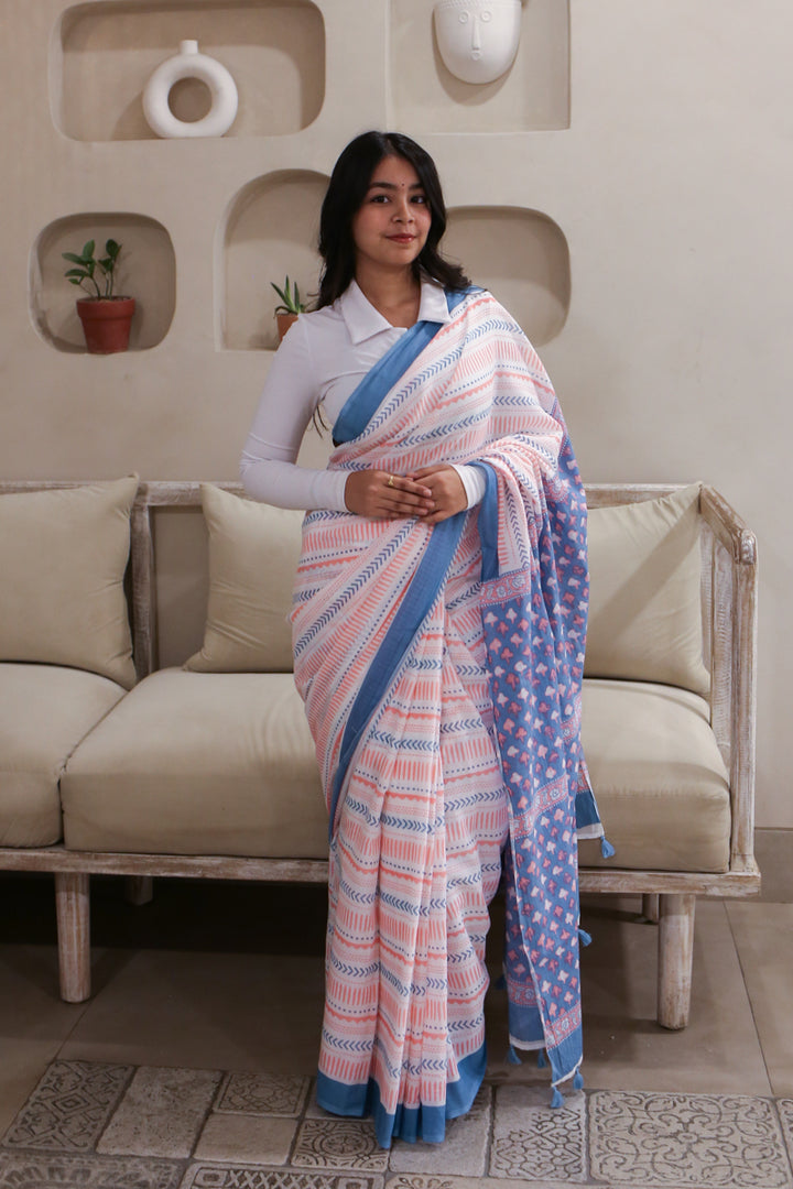 Cotton Skies Printed Mulmul Cotton Saree