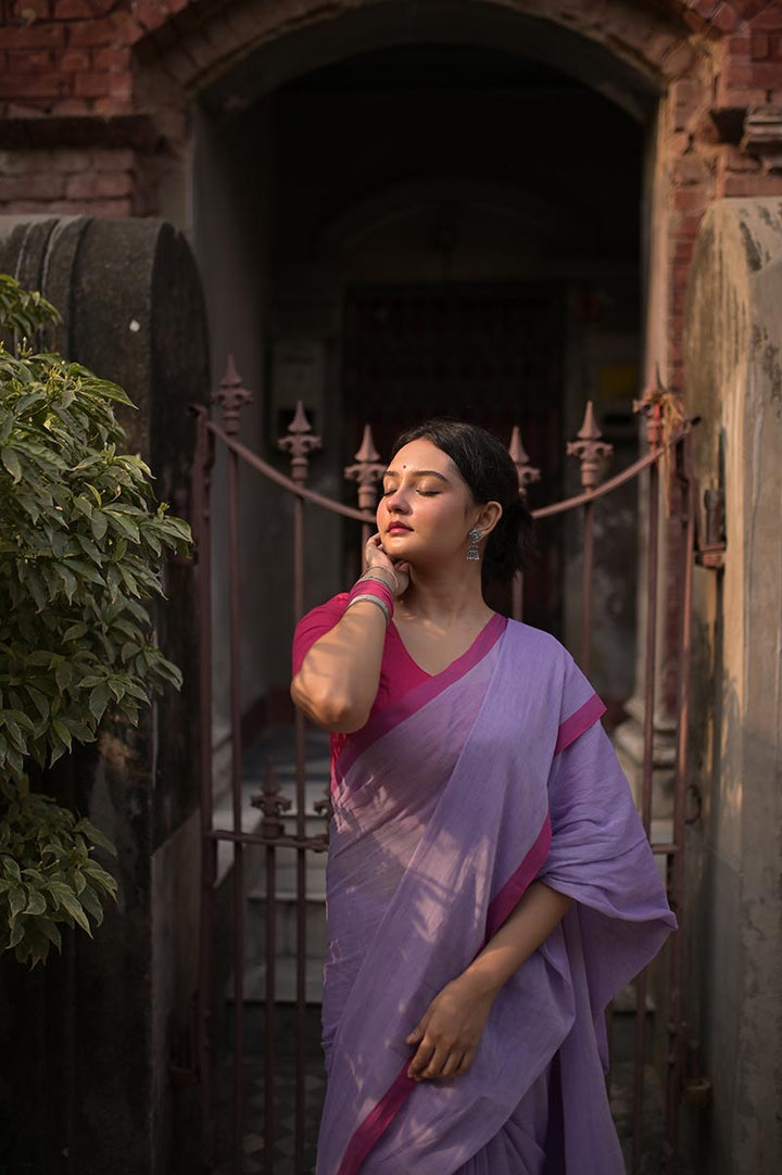 Soft Lavender Handwoven Mulmul Cotton Saree