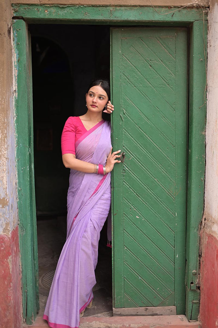 Soft Lavender Handwoven Mulmul Cotton Saree