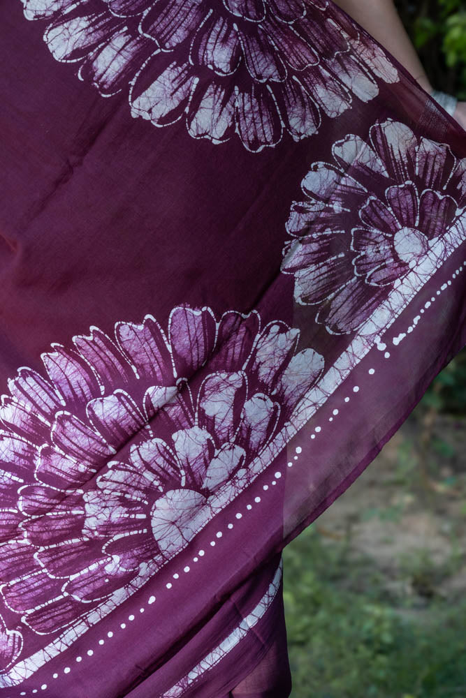 Wine Pop - Mauve Batik Pure Mulmul Cotton Saree