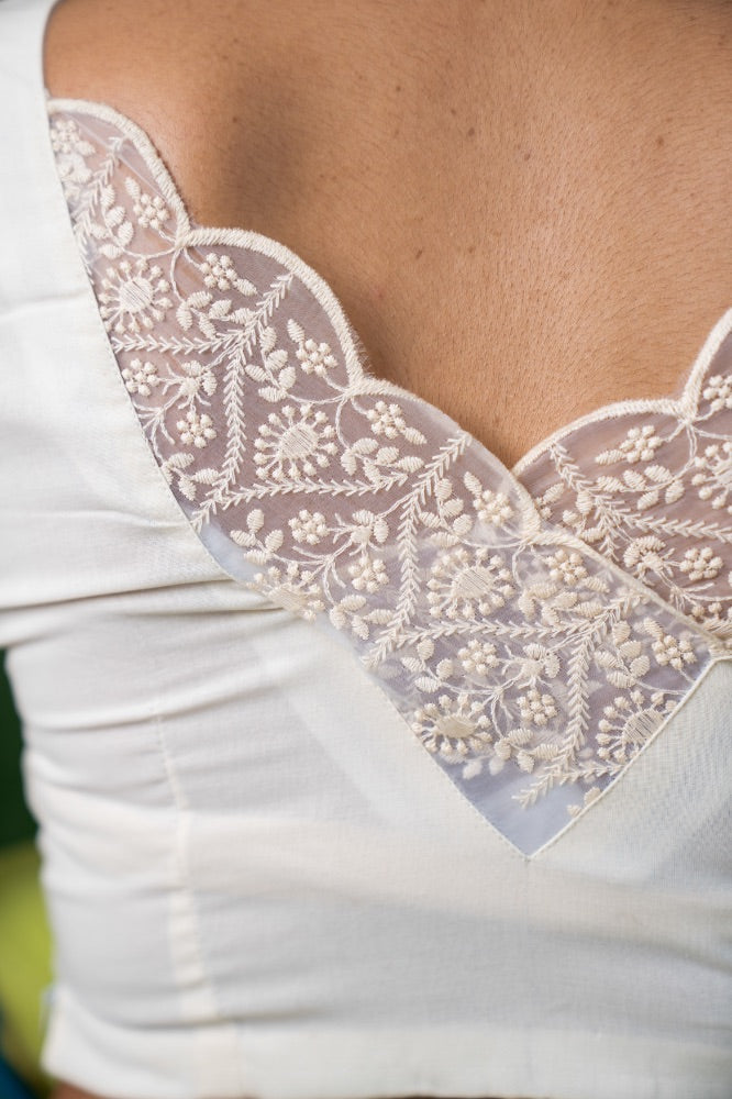 Ira – White Cotton Lace Back Blouse