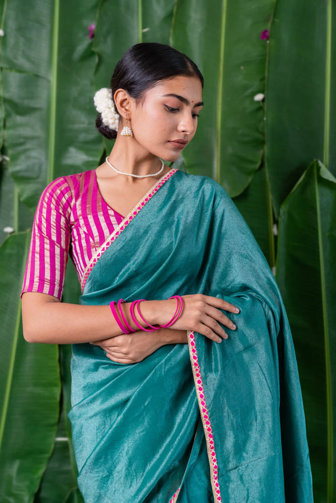Manjiri - Green Tissue Saree with Gota piping