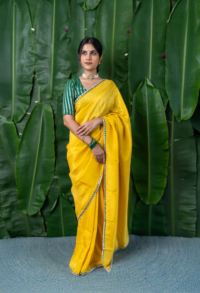 Urja - Yellow Tissue Saree with Gota Piping