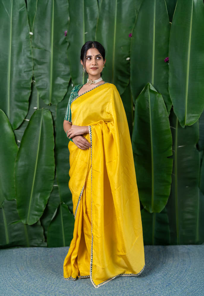 Urja - Yellow Tissue Saree with Gota Piping