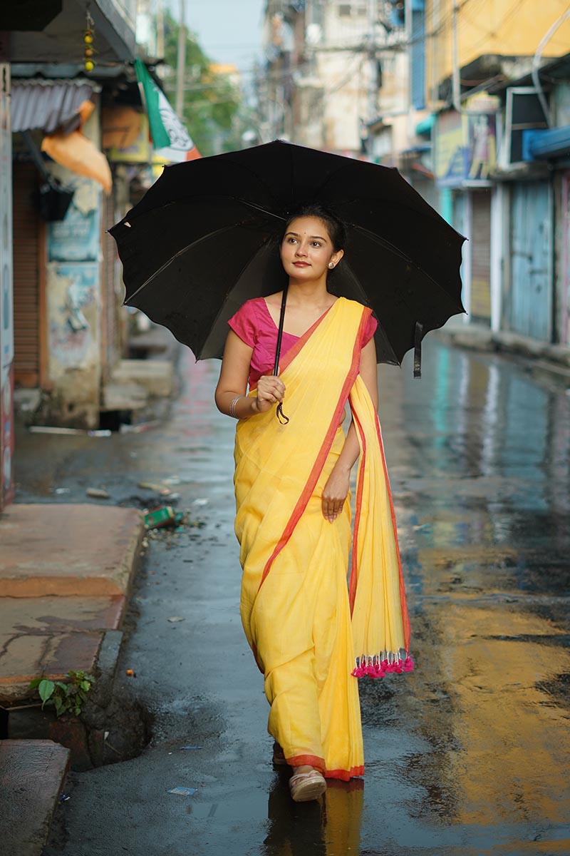 Yellow Sunshine Handwoven Mulmul Cotton Saree