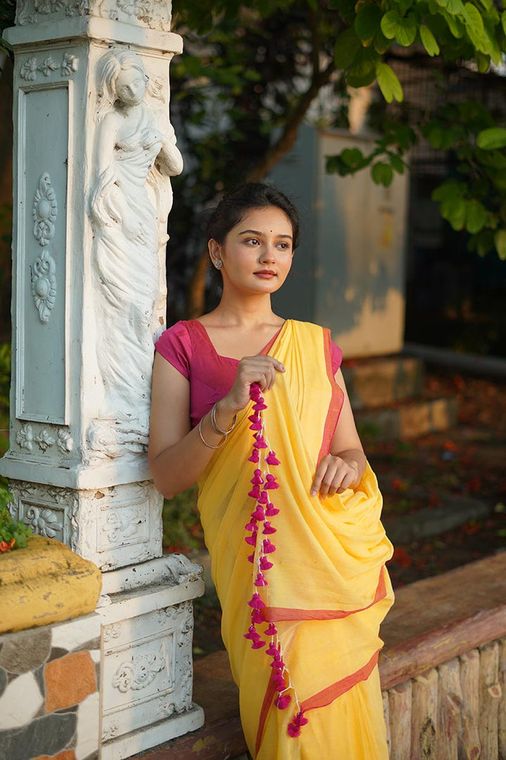 Yellow Sunshine Handwoven Mulmul Cotton Saree