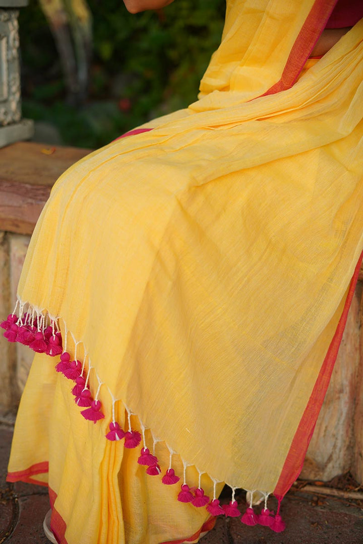 Yellow Sunshine Handwoven Mulmul Cotton Saree