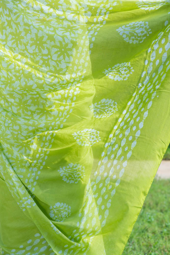 Lime Fizz - Green Batik Pure Mulmul Cotton Saree