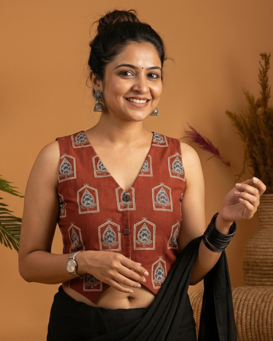 Off-Duty Black Cotton Vest Blouse