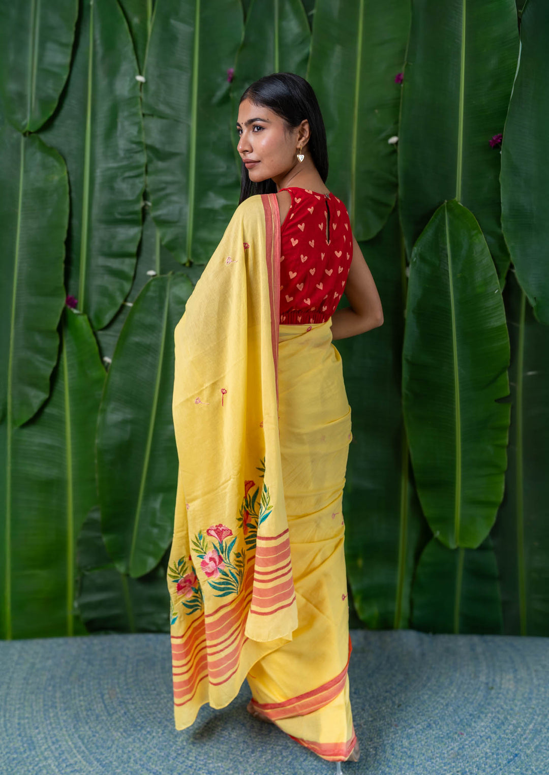 Blooming Yellow Embroidered Mulmul Cotton Saree