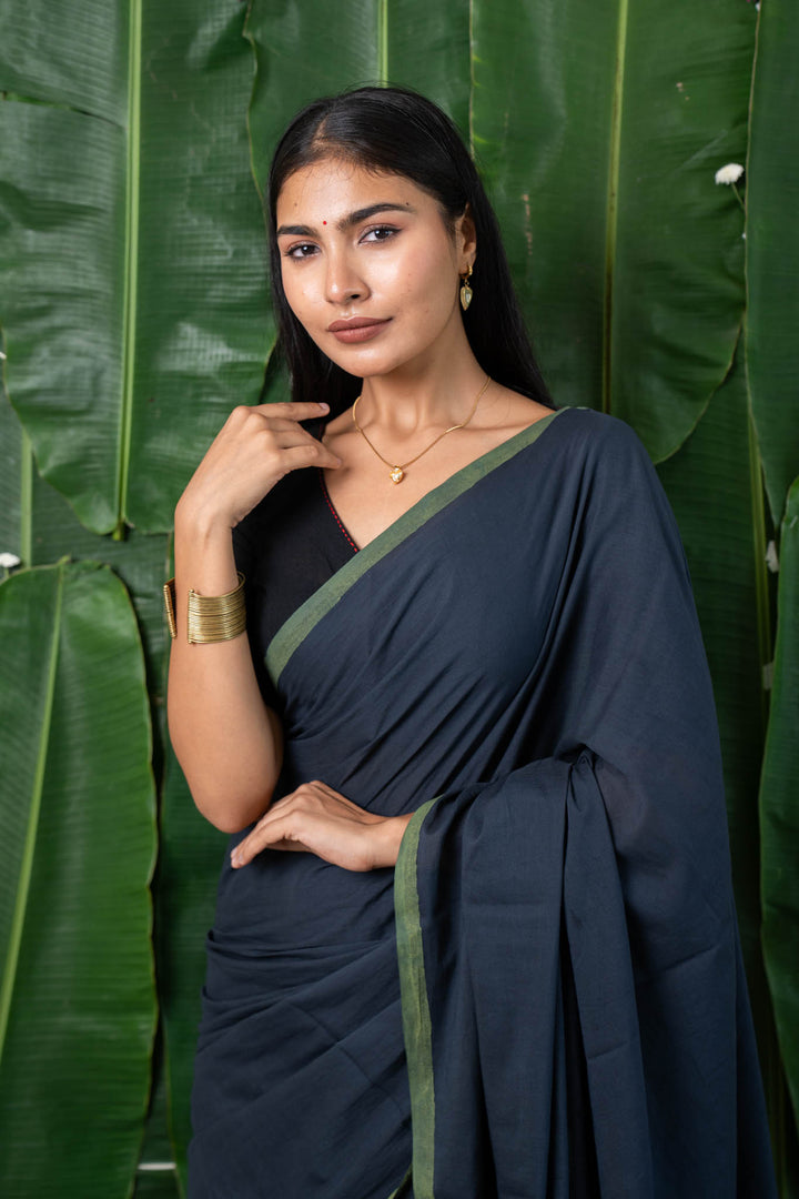Blooming Grey Embroidered Mulmul Cotton Saree