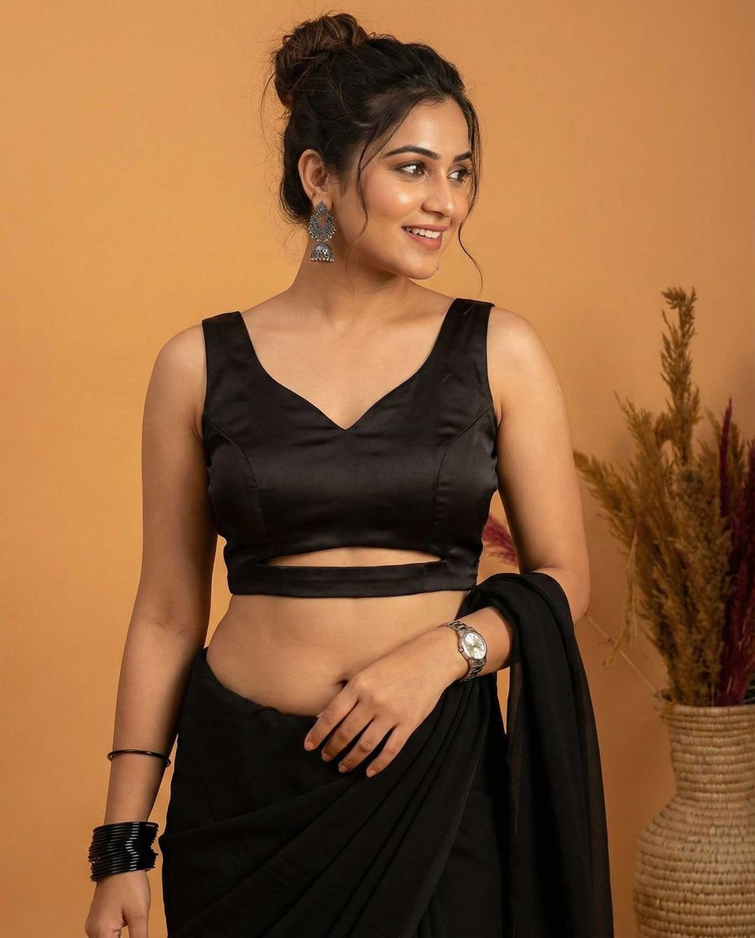 Empress Black Satin Sleeveless Princess-Cut Blouse