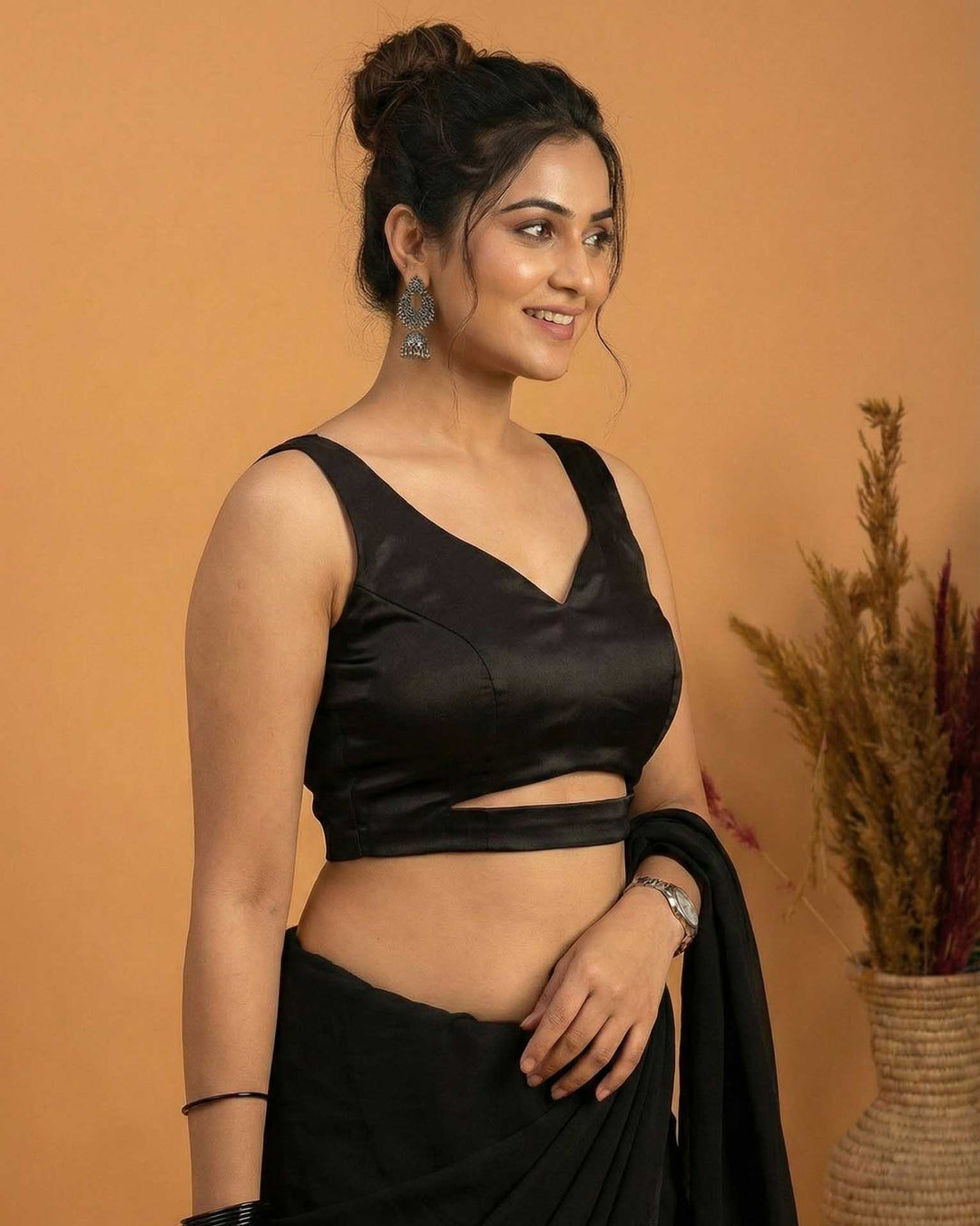 Empress Black Satin Sleeveless Princess-Cut Blouse