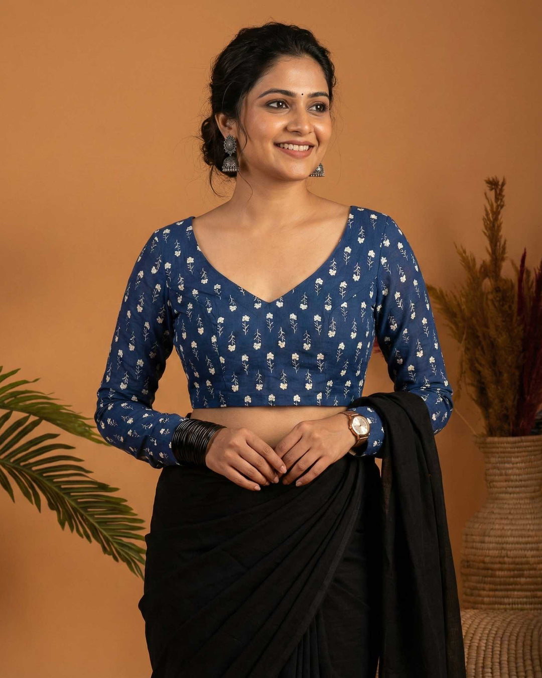 Everyday Classic Blue Cotton Full Sleeve Blouse