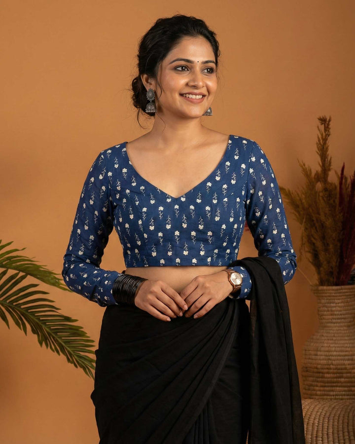 Everyday Classic Blue Cotton Full Sleeve Blouse