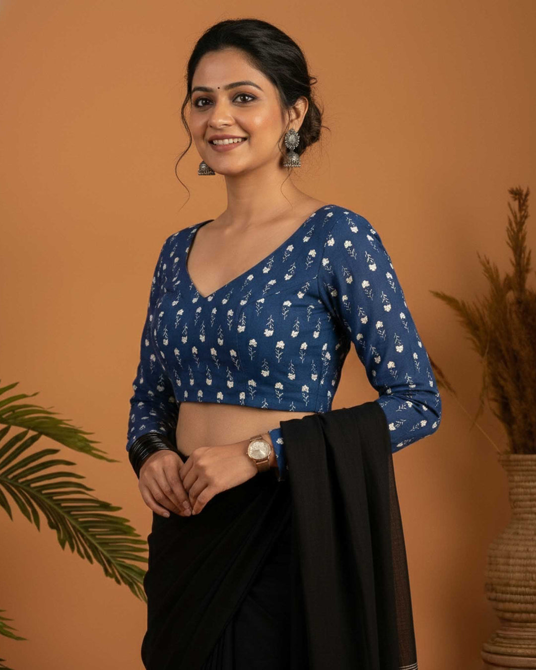 Everyday Classic Blue Cotton Full Sleeve Blouse