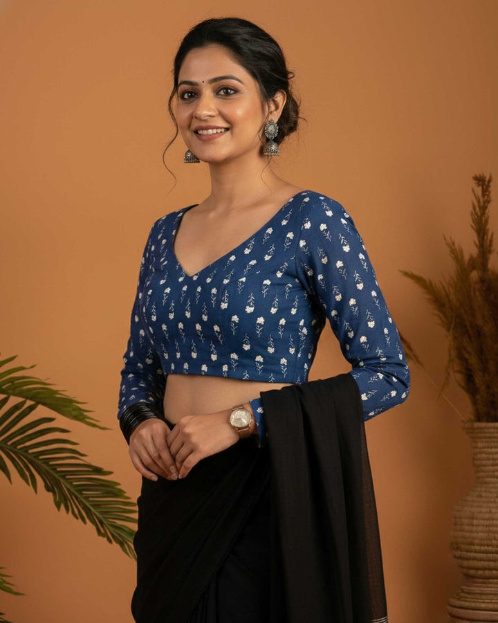 Everyday Classic Blue Cotton Full Sleeve Blouse