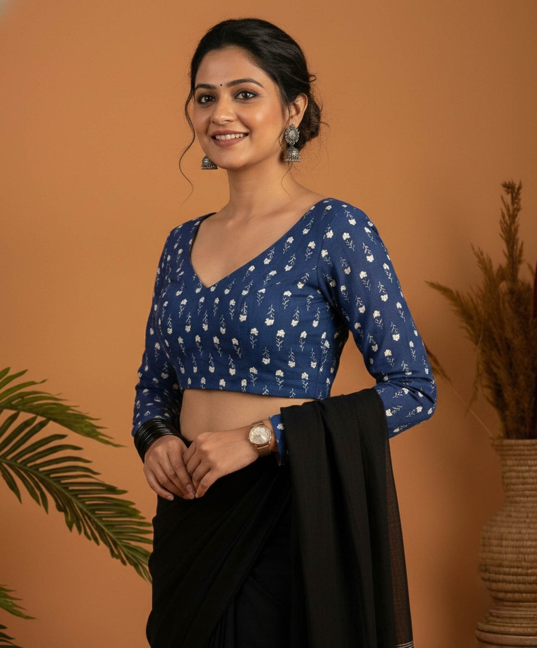 Everyday Classic Blue Cotton Full Sleeve Blouse