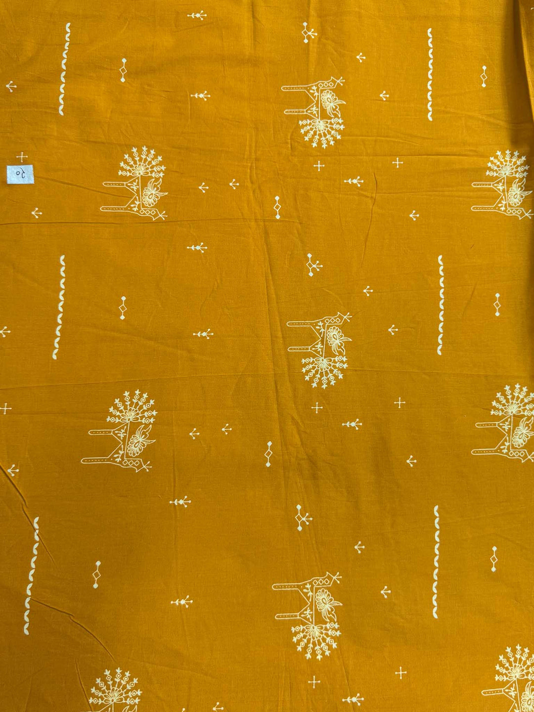 9AM button down blouse with elbow sleeve - Mustard Blockprint