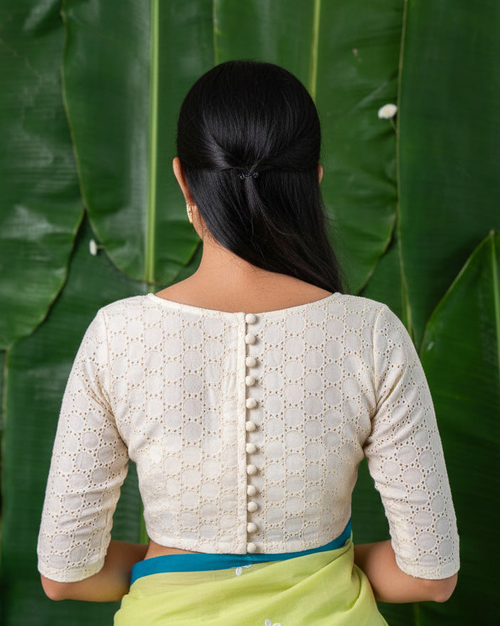 Amaira – White Eyelet Cotton Schifli Blouse