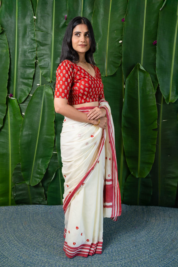 Vasudha - CurveFit Stretchable Cotton Red Printed Blouse