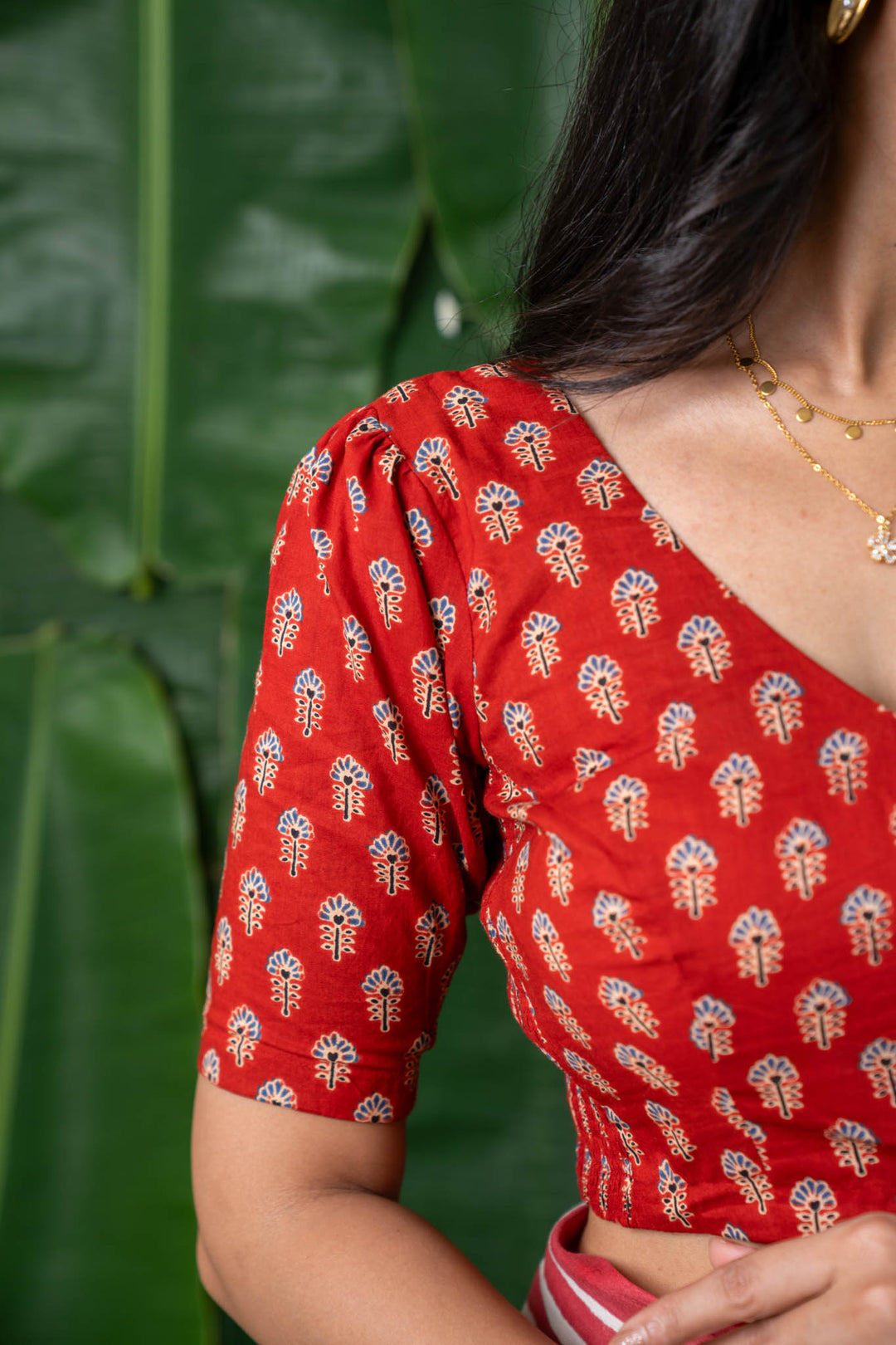 Vasudha - CurveFit Stretchable Cotton Red Printed Blouse