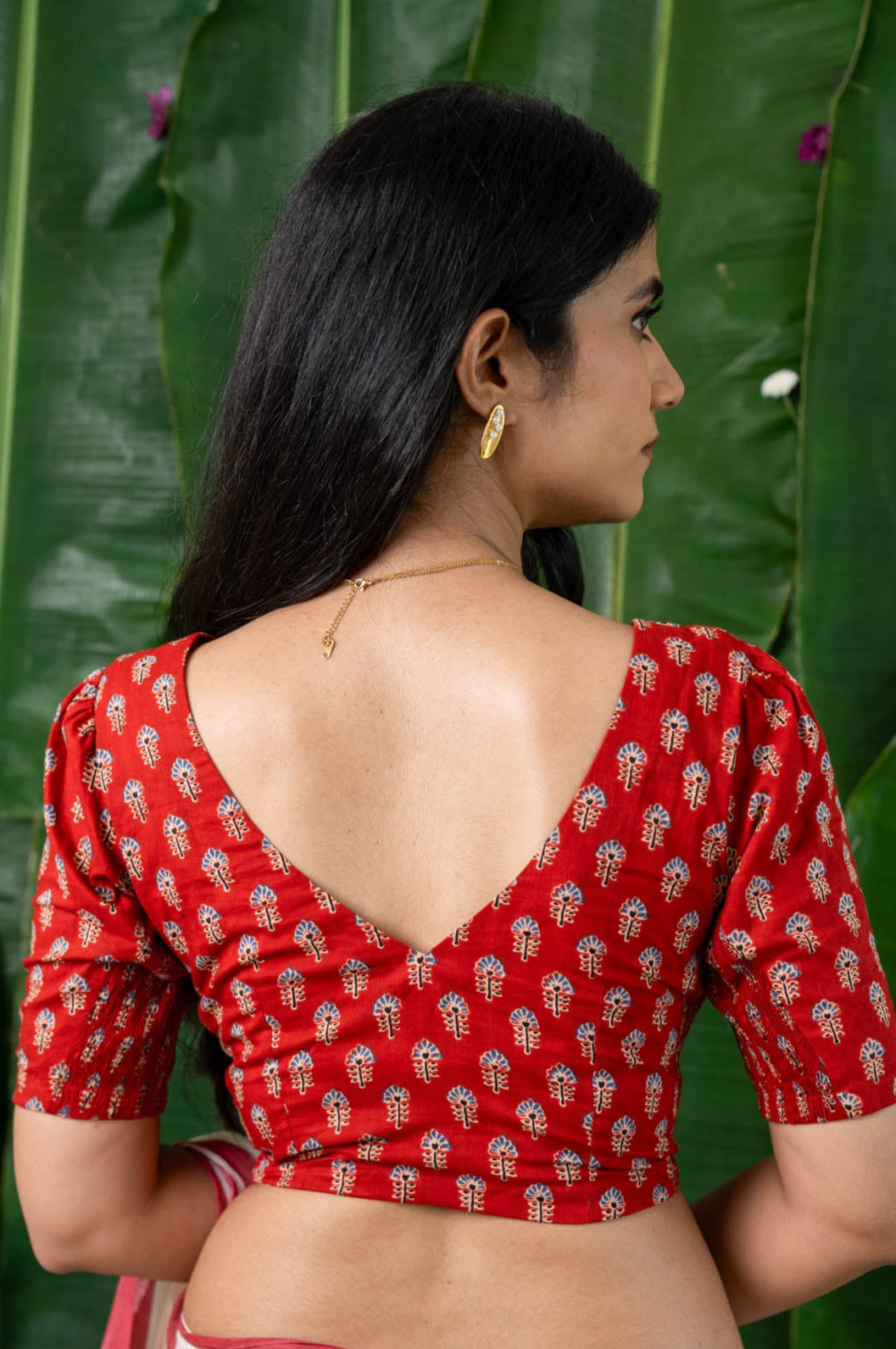 Vasudha - CurveFit Stretchable Cotton Red Printed Blouse