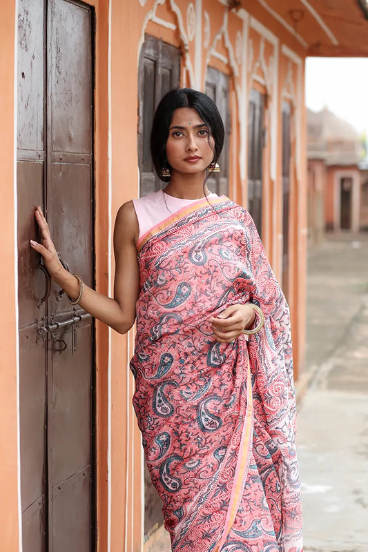 Fields of Joy - Hand Block Print Chanderi Silk Saree