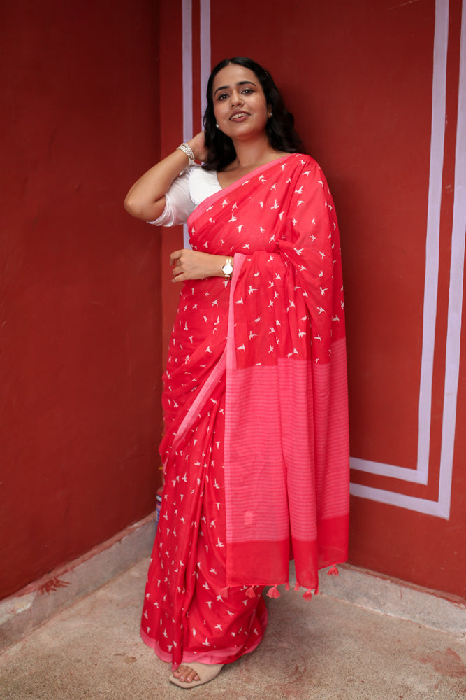 Forget me Not Printed Mulmul Cotton Saree