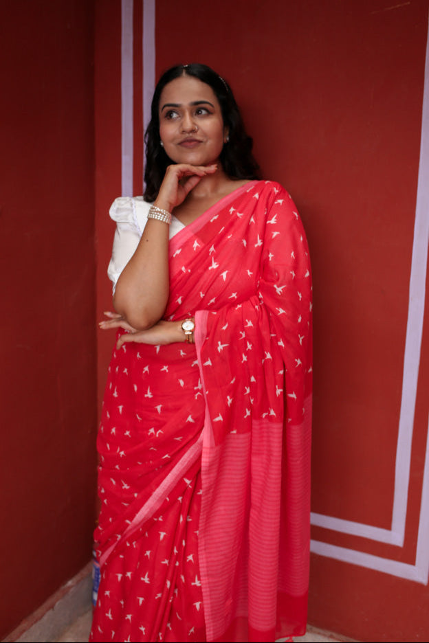 Forget me Not Printed Mulmul Cotton Saree