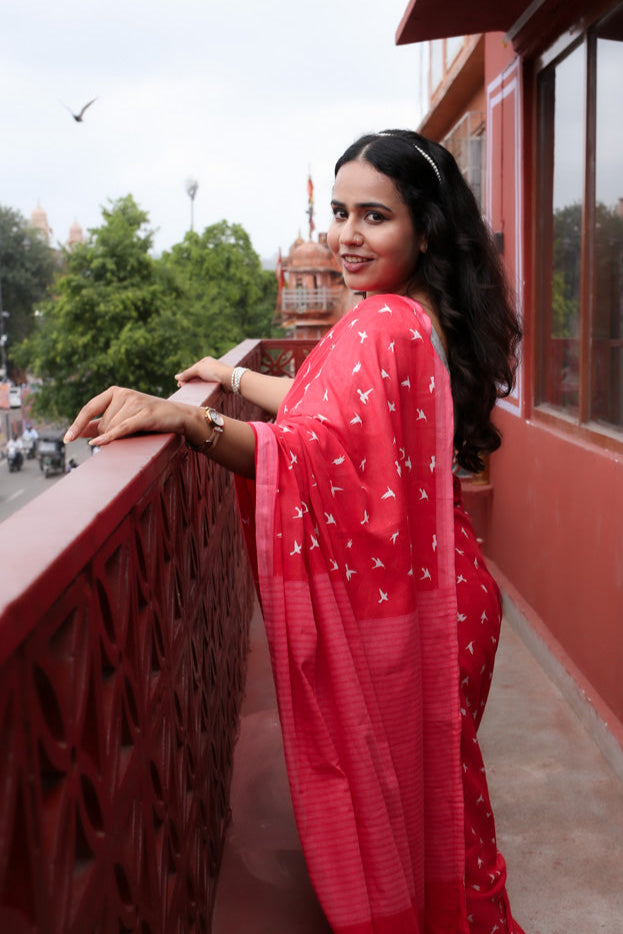 Forget me Not Printed Mulmul Cotton Saree