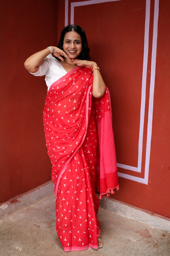 Forget me Not Printed Mulmul Cotton Saree