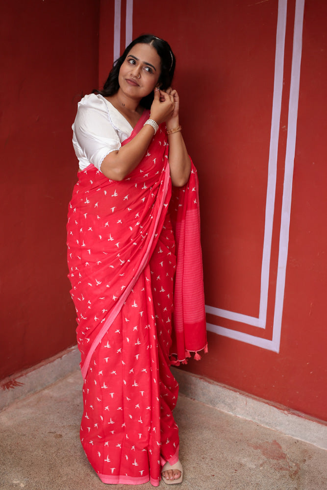 Forget me Not Printed Mulmul Cotton Saree