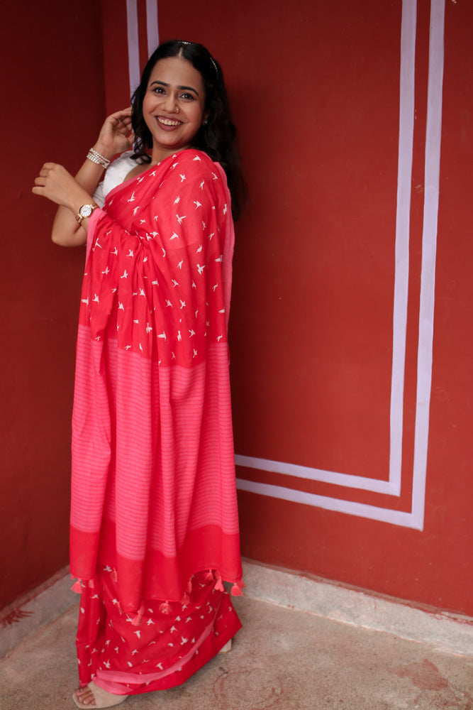 Forget me Not Printed Mulmul Cotton Saree