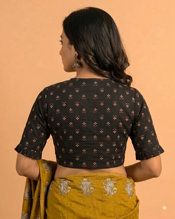 9AM button down blouse with elbow sleeve - Black