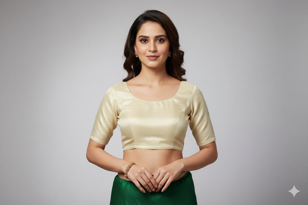 Swara - Golden Tissue Embroidered blouse with back bow