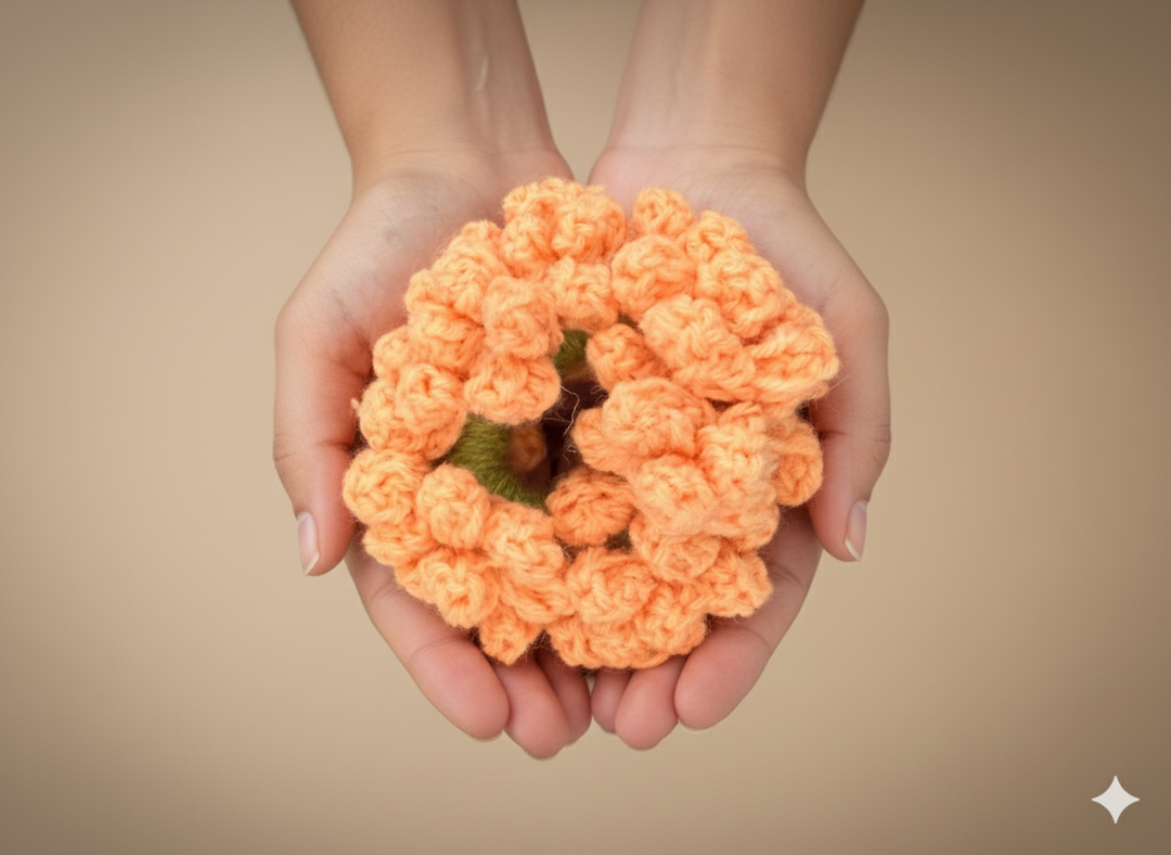 Crochet Flower Gajra Scrunchie Handmade Orange