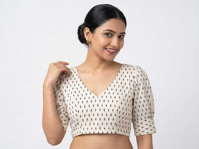 Modern Ease Off White Cotton Blouse with Gathered Sleeve