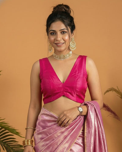 Rose Pink Satin Sleeveless Princess-Cut Blouse