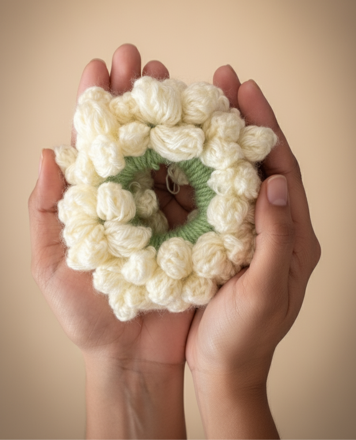 Crochet Flower Gajra Scrunchie Handmade White