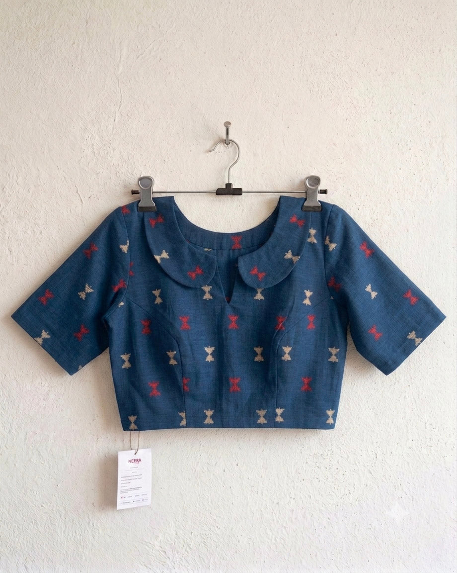 Timeless Blue Cotton Blouse with Peter Pan Collar