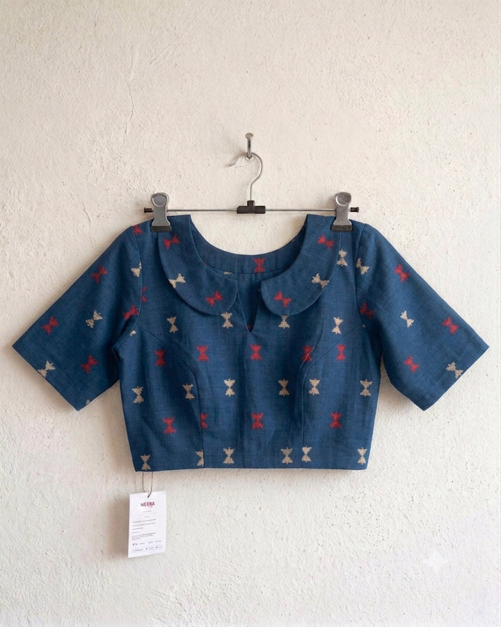 Timeless Blue Cotton Blouse with Peter Pan Collar