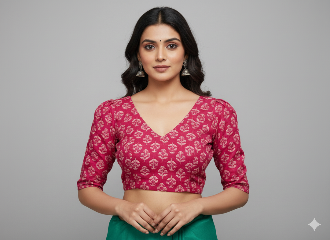 Pritha- CurveFit Stretchable Cotton Pink Printed Blouse
