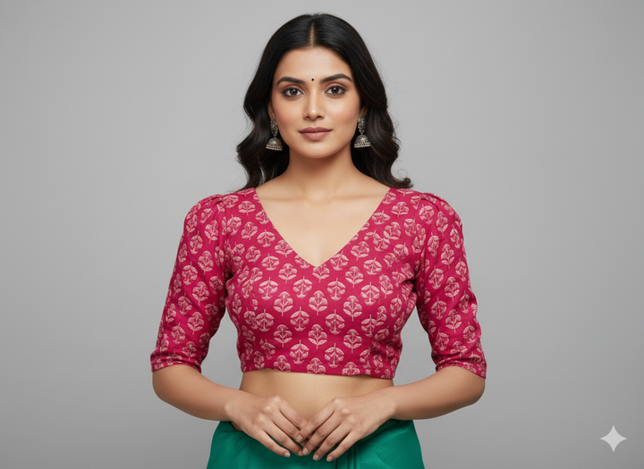 Pritha- CurveFit Stretchable Cotton Pink Printed Blouse
