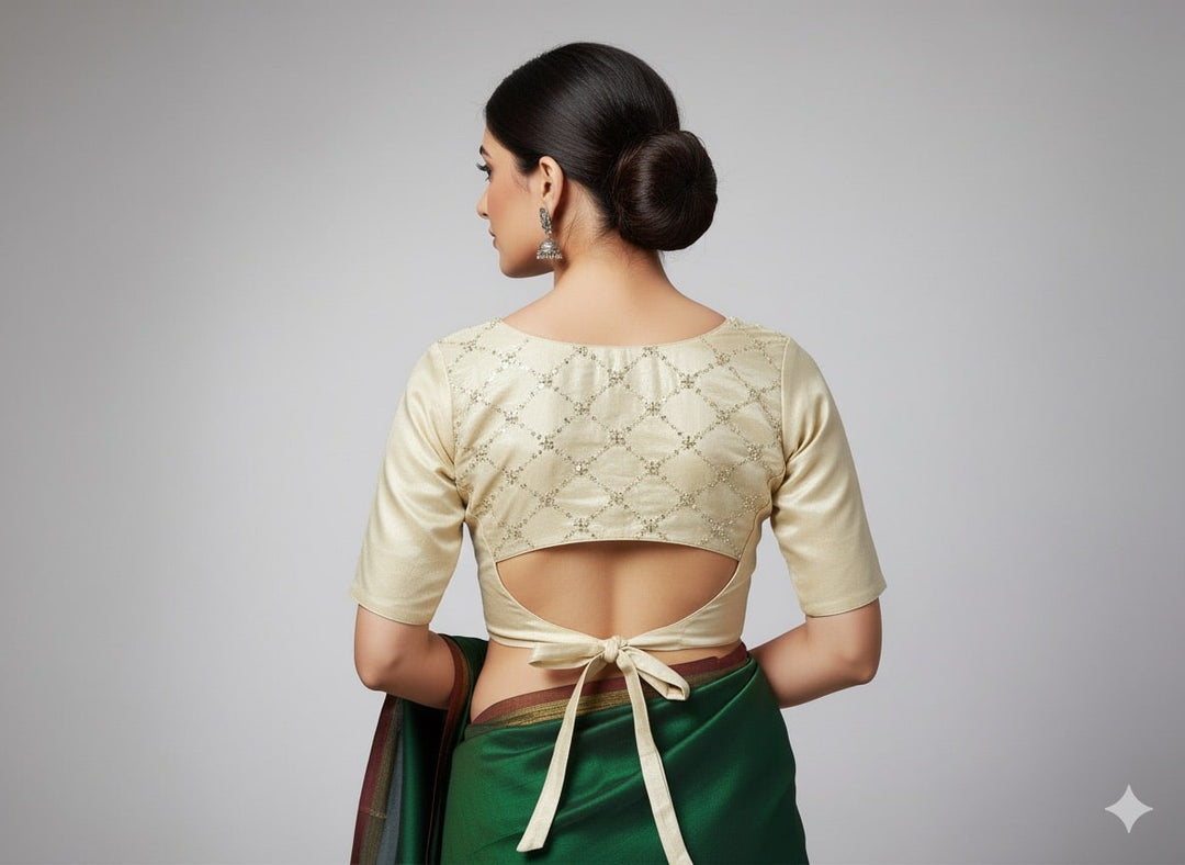 Swara - Golden Tissue Embroidered blouse with back bow