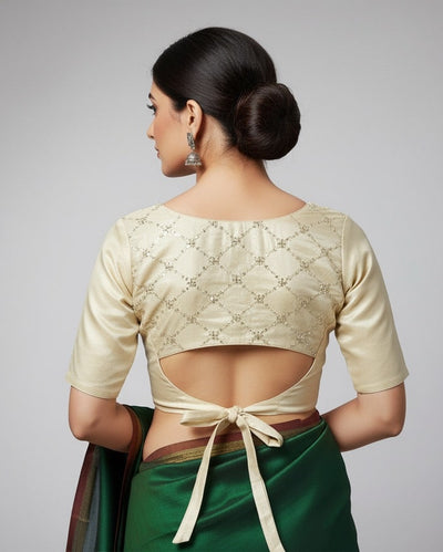 Swara - Golden Tissue Embroidered blouse with back bow