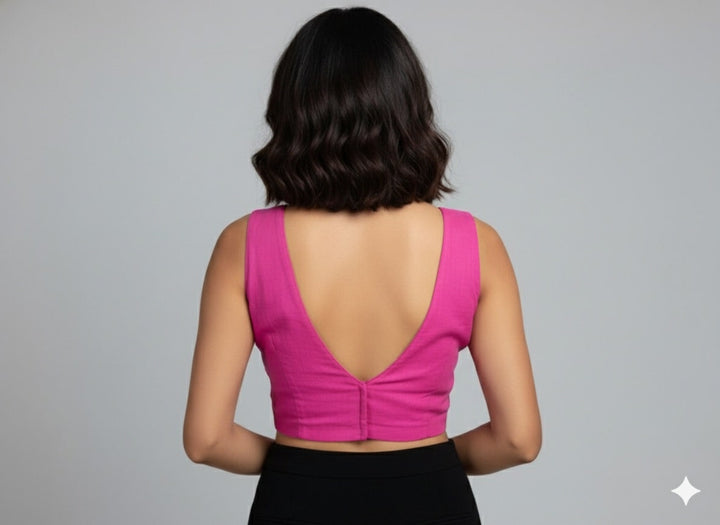 Pink Cotton V neck Readymade Sleeveless Blouse